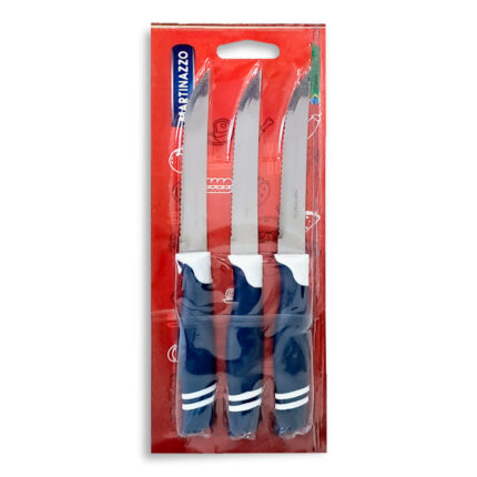 BLISTER X3 CUCHILLOS P/ ASADO AZUL + BLANCO