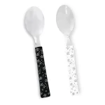 cucharas de cocina blanco y negro mango plastico decorado floreado cubiertos martinazzo